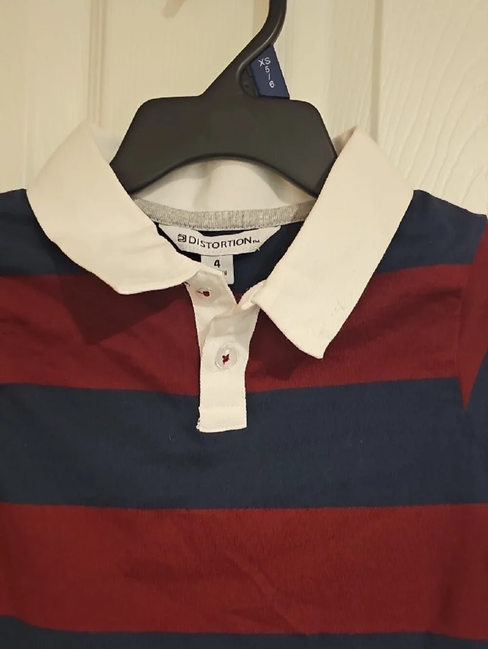 DISTORTION Boys Size 4 Collared Long-Sleeve Striped Shirt, Navy Burgundy New
